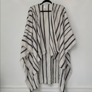 Striped poncho kimono style coat